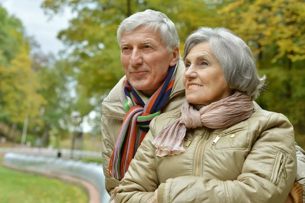 Senior couple in autumn park — Stock Photo, Image