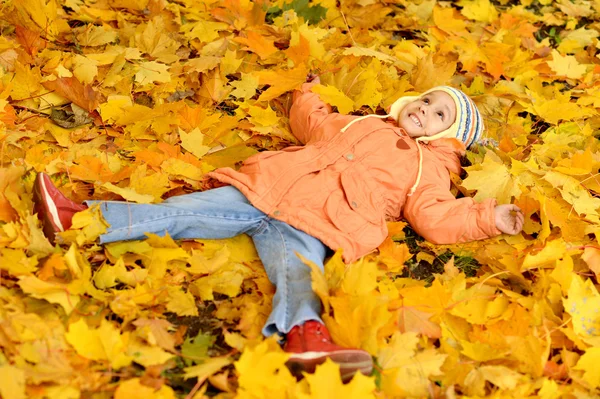 秋天的公园里的小女孩 — 图库照片