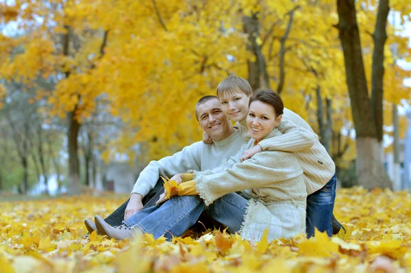一家人坐在秋天的公园 — 图库照片