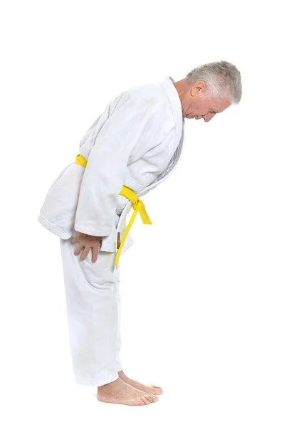 Hombre mayor en pose de karate — Foto de Stock