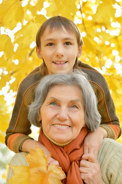 Grandmother with boy in   park — Stock Photo, Image