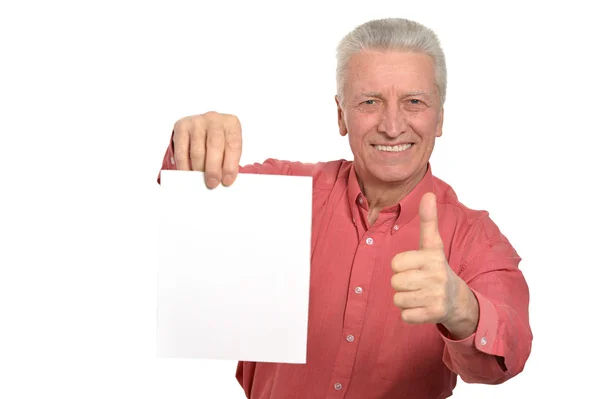 Senior man with blank — Stock Photo, Image