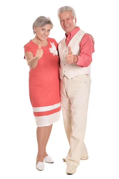 Älteres Ehepaar mit erhobenem Daumen — Stockfoto