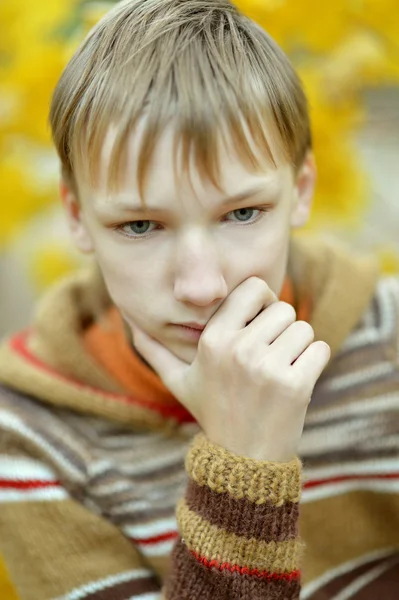 Pequeño niño triste en el otoño —  Fotos de Stock