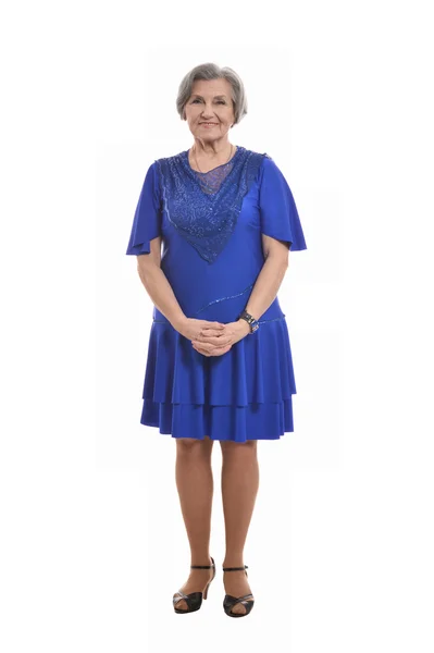 Senior woman in blue dress — Stock Photo, Image