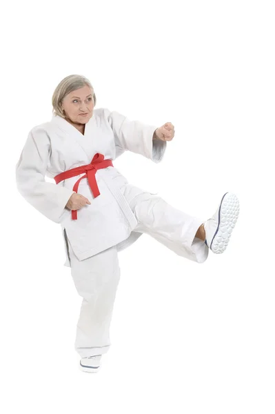 Mujer mayor en pose de karate — Foto de Stock