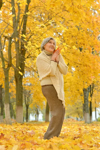 Senior woman in autumn park — Stock Photo, Image