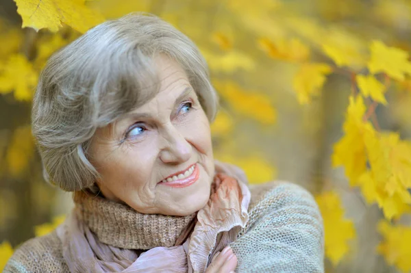 Elderly woman  in autumn — Stock Photo, Image