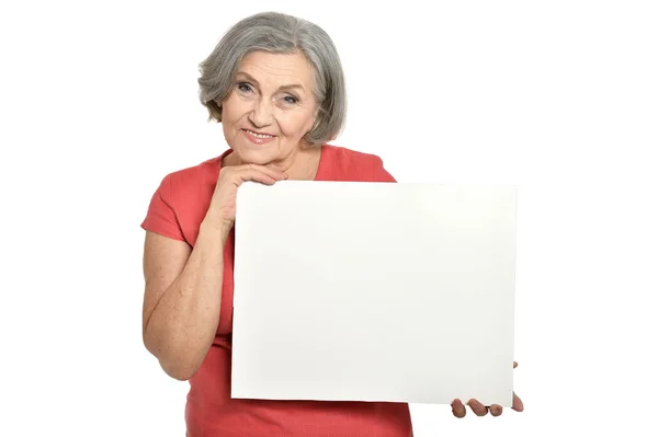 Senior woman with  poster — Stock Photo, Image