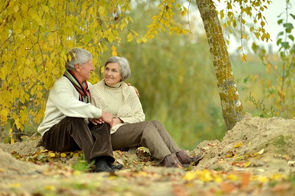 Пожилая пара сидит в парке — стоковое фото