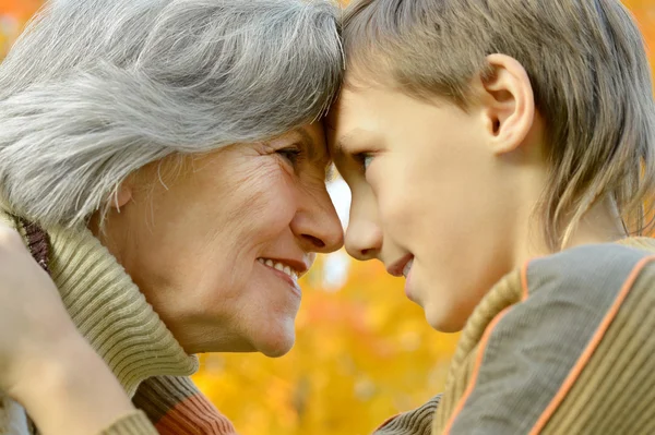 Grootmoeder met jongen in park — Stockfoto