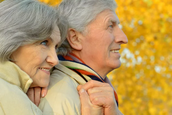 Senior par i höstparken — Stockfoto