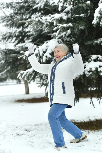 Ηλικιωμένη γυναίκα το χειμώνα — Φωτογραφία Αρχείου