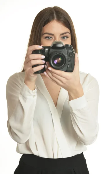 Mulher bonita com câmera — Fotografia de Stock