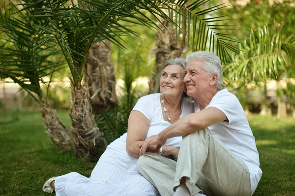 Старшая пара в тропическом саду — стоковое фото