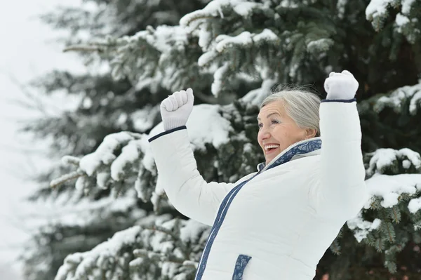 Mulher velha no inverno — Fotografia de Stock