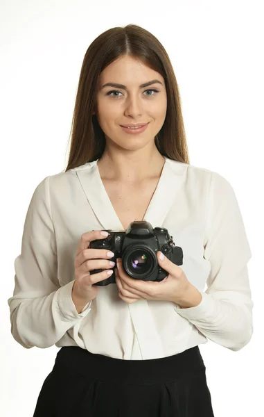 Schöne Frau mit Kamera — Stockfoto