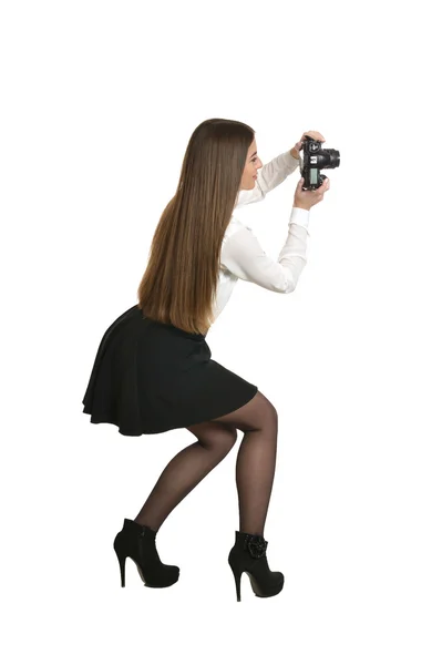 Mooie vrouw met camera — Stockfoto