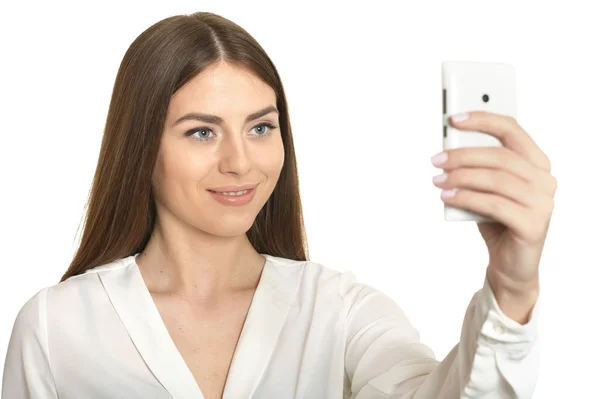 Pretty  girl taking selfies — Stock Photo, Image