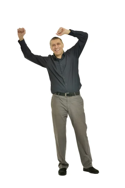 Pohledný muž s rukama nahoru — Stock fotografie