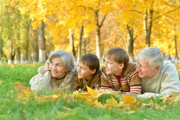 Grandparents and grandchildren in park — Stock Photo, Image