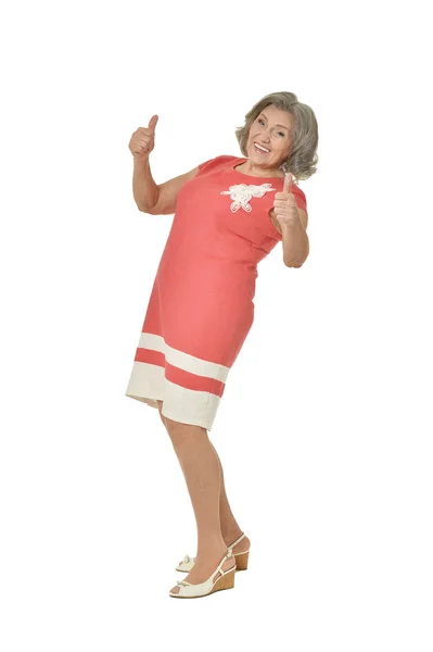Anziani donna gesticolando pollici verso l'alto — Foto Stock