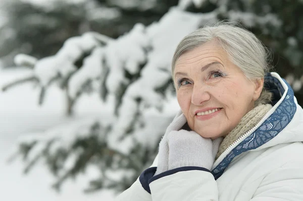 Gammal kvinna på vintern — Stockfoto