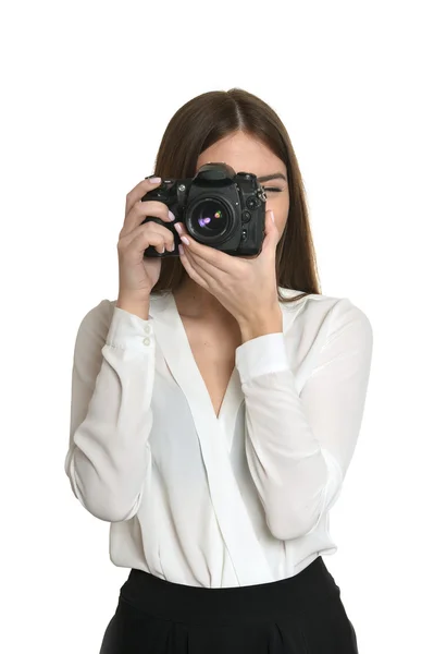 カメラを持つ美しい女性 — ストック写真