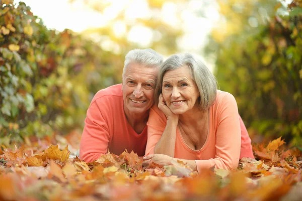 Couple d'âge mûr dans le parc d'automne — Photo