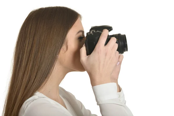 Mooie vrouw met camera — Stockfoto