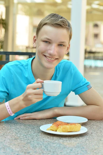 Happy boy at breakfast — Stock Photo, Image