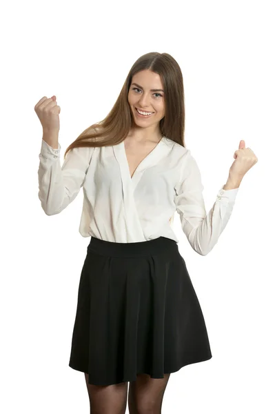 Young woman gesturing winner sign — Stock Photo, Image