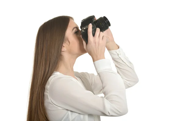 Mulher bonita com câmera — Fotografia de Stock