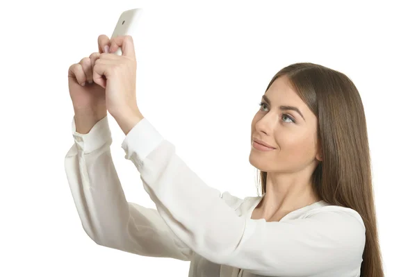 Hübsches Mädchen macht Selfies — Stockfoto