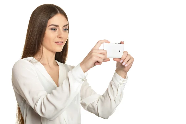 Hübsches Mädchen macht Selfies — Stockfoto