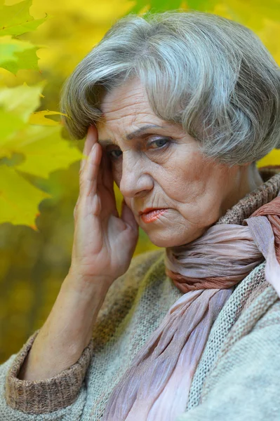 Senior woman in autumn park — Stock Photo, Image