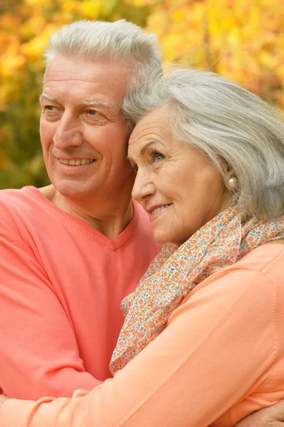 Äldre par i höst park — Stockfoto