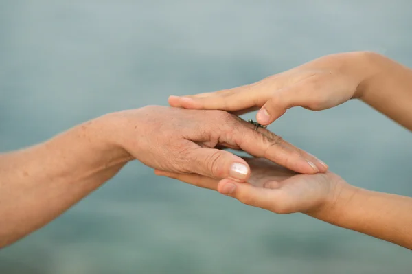 Jung mit reifen Händen — Stockfoto