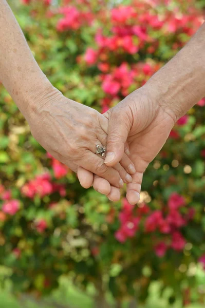 Ouderen paar hand in hand — Stockfoto