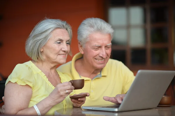 Mature couple with laptop — Stock Photo, Image