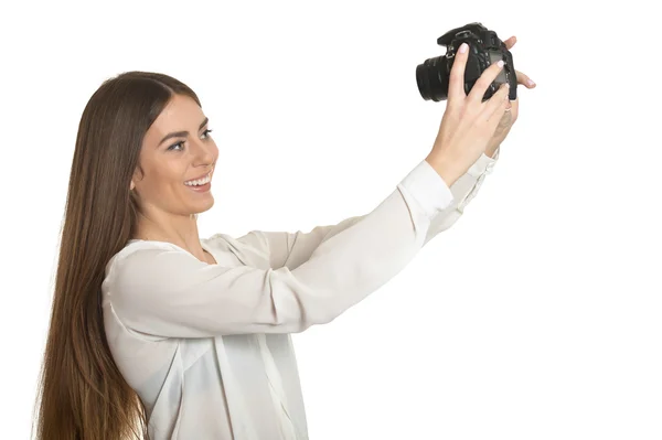 Frau macht Selfie — Stockfoto