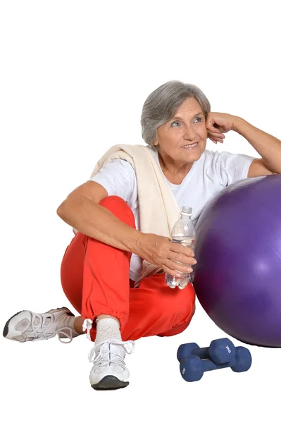 Senior woman after exercising — Stock Photo, Image