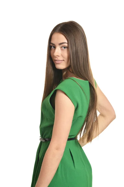 Schöne Frau im grünen Kleid — Stockfoto
