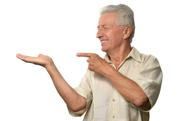 Starszy mężczyzna, wskazując — Zdjęcie stockowe