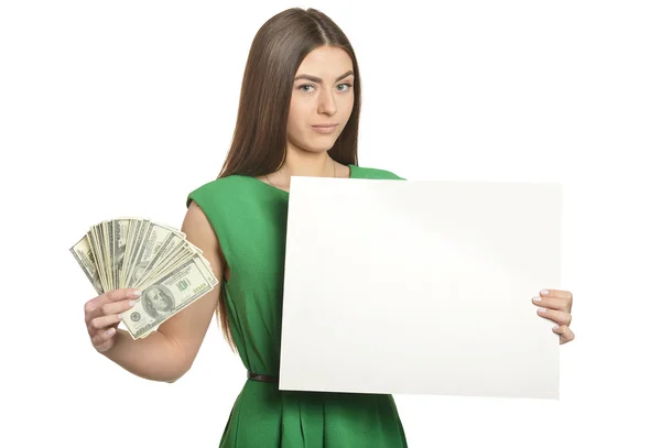 Mulher de vestido com dinheiro — Fotografia de Stock