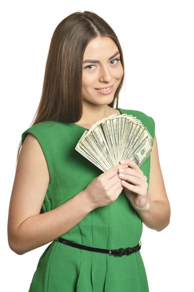 Woman in dress with money — Stock Photo, Image