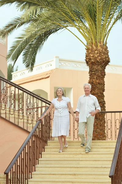 Coppia anziana al giardino tropicale — Foto Stock