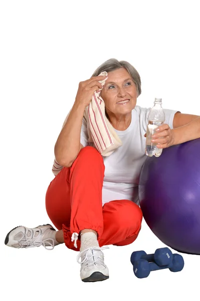 Senior woman after exercising — Stock Photo, Image