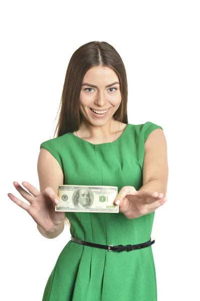 Frau im Kleid mit Geld — Stockfoto