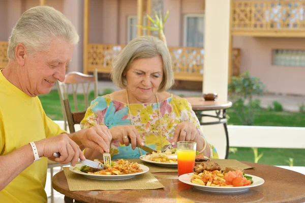 Senior couple having breakfast — Stock Photo, Image